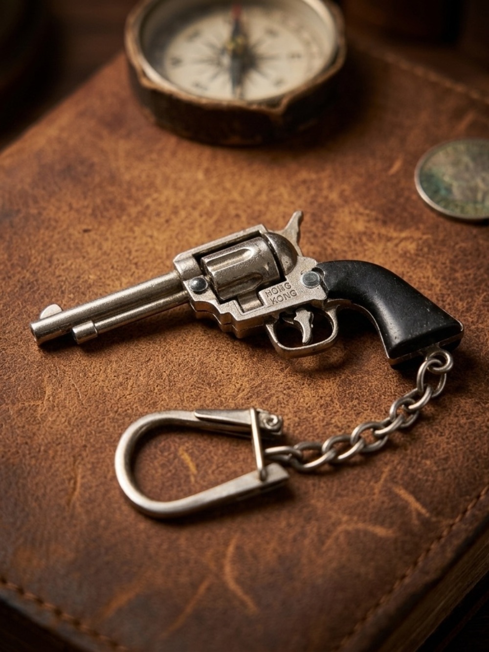 Vintage Victory Cap Gun Revolver Keychain Hong Kong Collectible